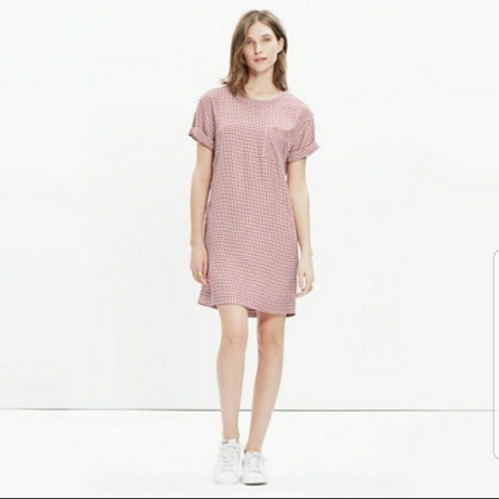Madewell red white t-shirt dress gingham check - Picture 1 of 6